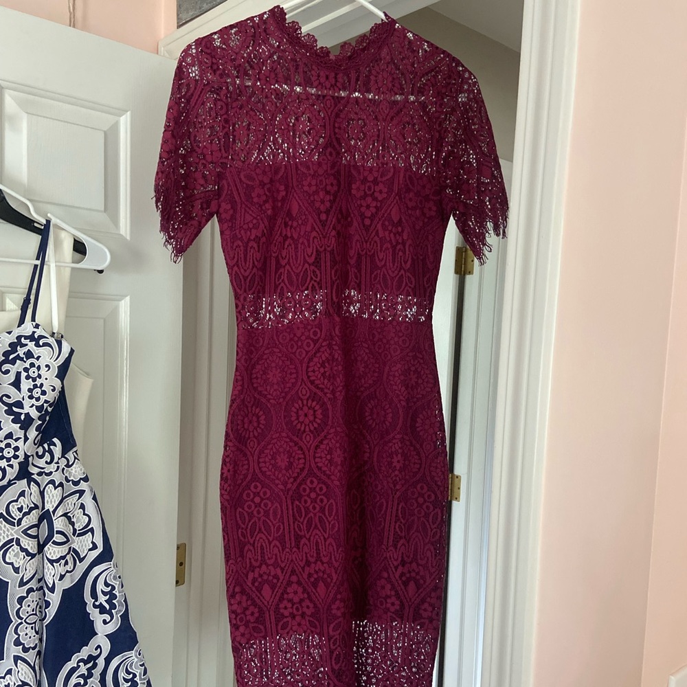 Burgundy lace midi dress